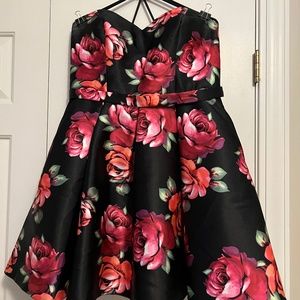 Black and pink floral cocktail dress, size 16